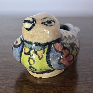 Vintage Mexican Handcrafted Clay Ceramic Bird In A Bowtie Figurine Planter